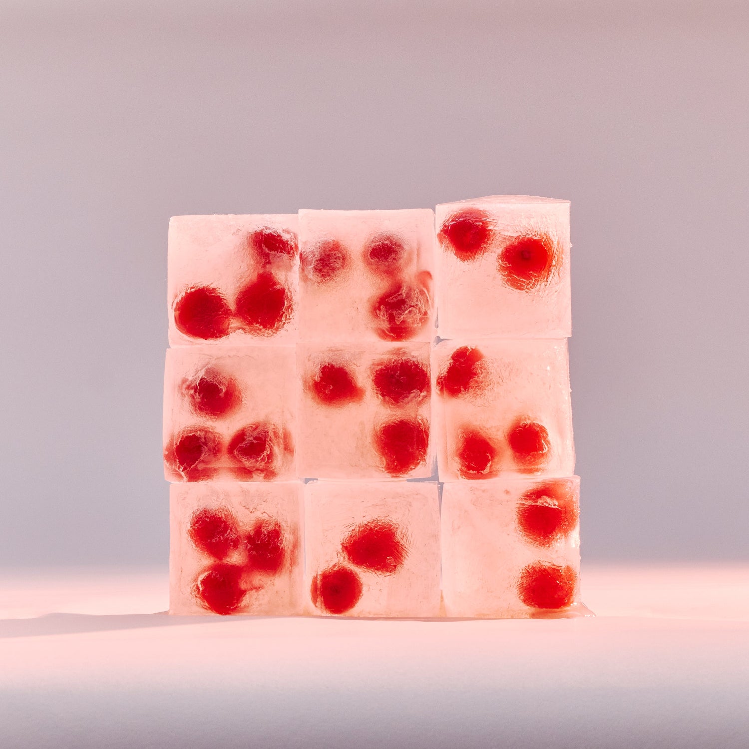 Very Vodka Cherries frozen in ice cubes