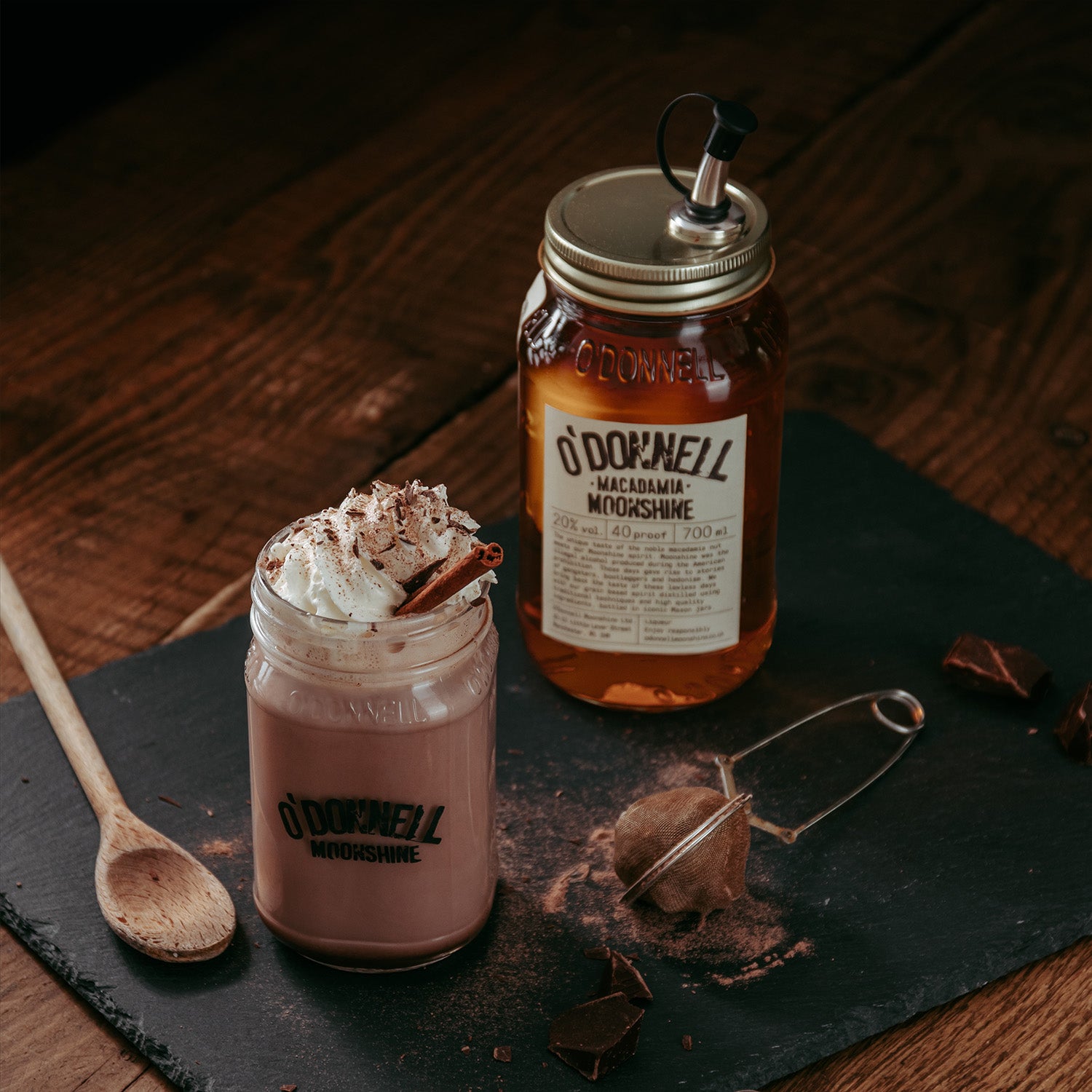 macadamia moonshine and hot chocolate