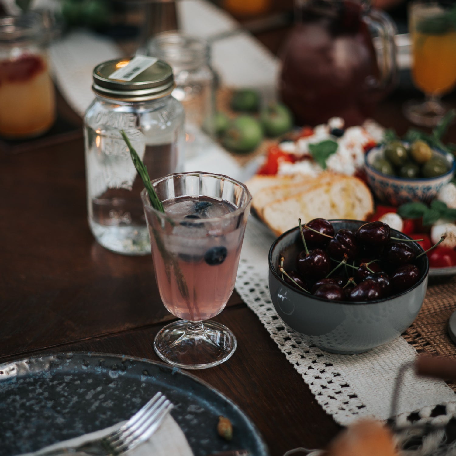 Moonshine cocktail in an outdoor dining setting