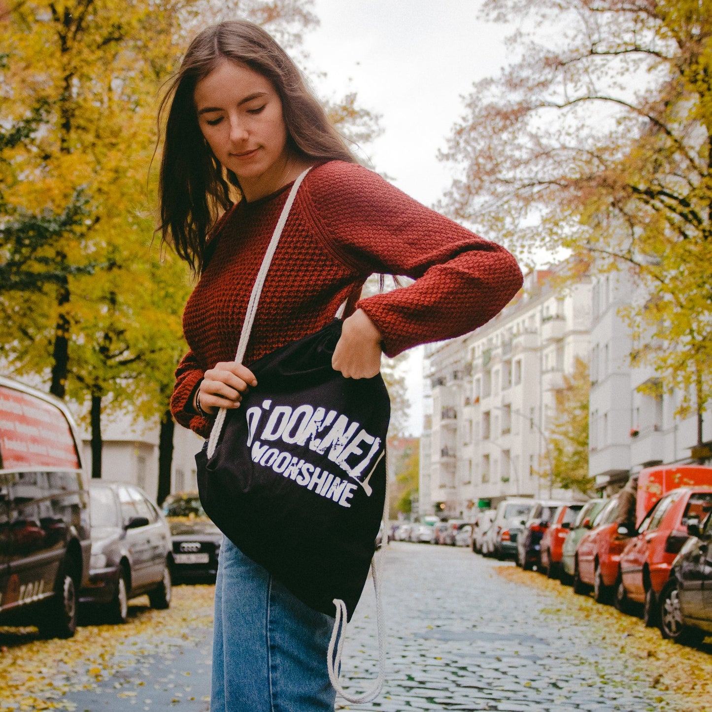 O'Donnell Moonshine drawstring bag in use