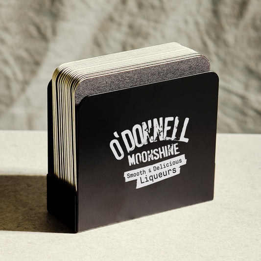 Stack of O'Donnell Moonshine coasters 