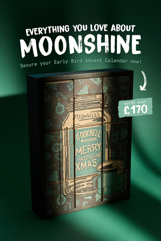 Advent calendar on a green background with the text Everything you love about Moonshine worth over £170 early bird advent 