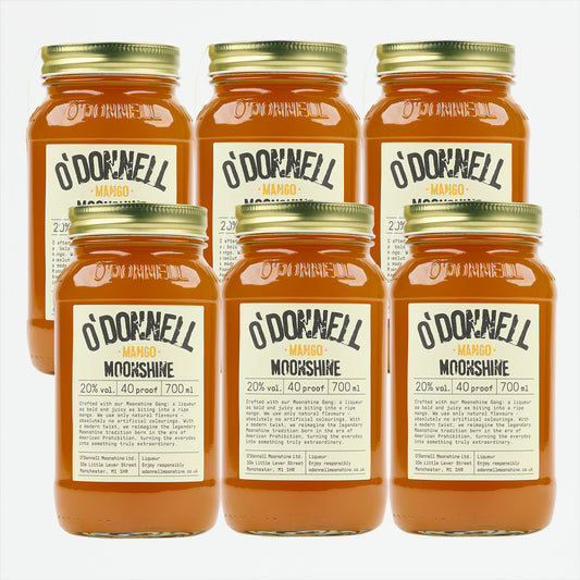 6x Mango Liqueurs Jars overlapping with on a white background