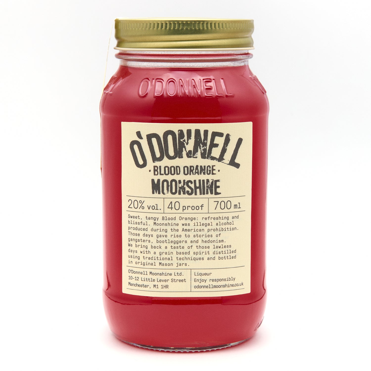 O'Donnell Blood Orange Moonshine 700ml Jar on a white background