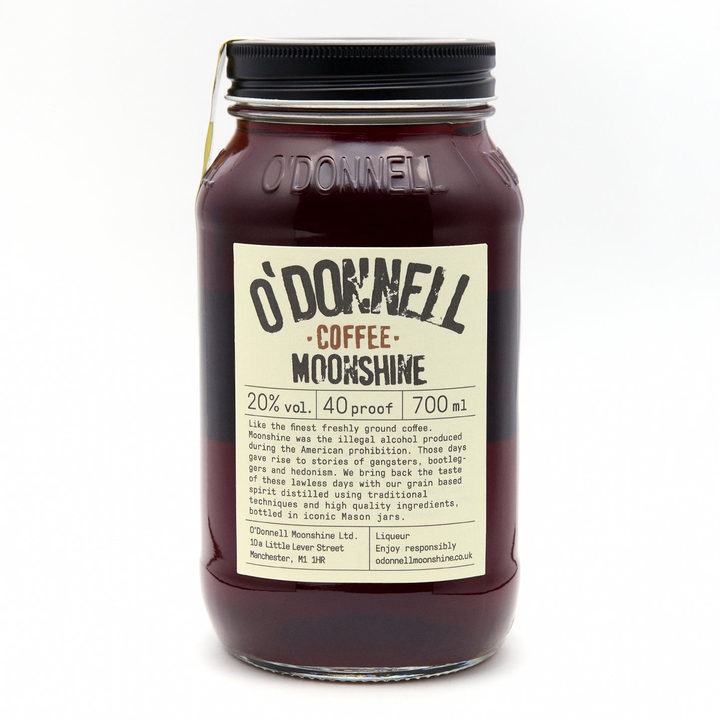 O'Donnell Coffee Moonshine 700ml Jar on a white background