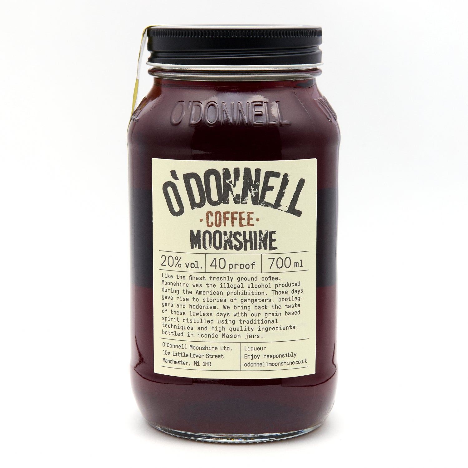 O'Donnell Coffee Moonshine 700ml Jar on a white background