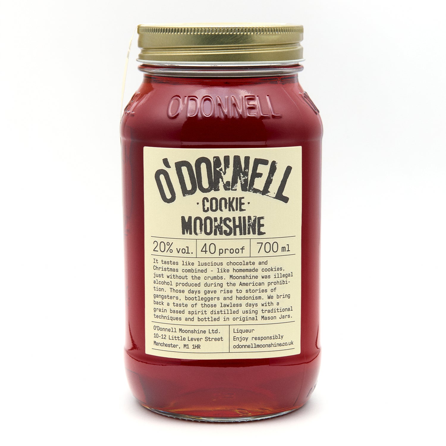 O'Donnell Cookie Moonshine 700ml Jar on a white background