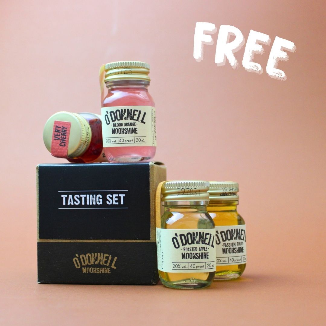 O'Donnell Moonshine Tasting Set. 4 x 20ml shots in fruity flavours. Free with orders over £50 until 24/02/2025.