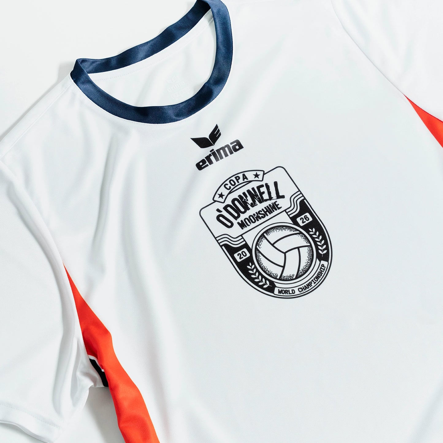 O'Donnell Moonshine WM Football Jersey – close-up of Copa O'Donnell Moonshine badge on white jersey front