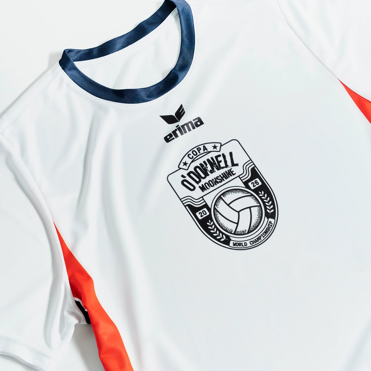 O'Donnell Moonshine WM Football Jersey – close-up of Copa O'Donnell Moonshine badge on white jersey front