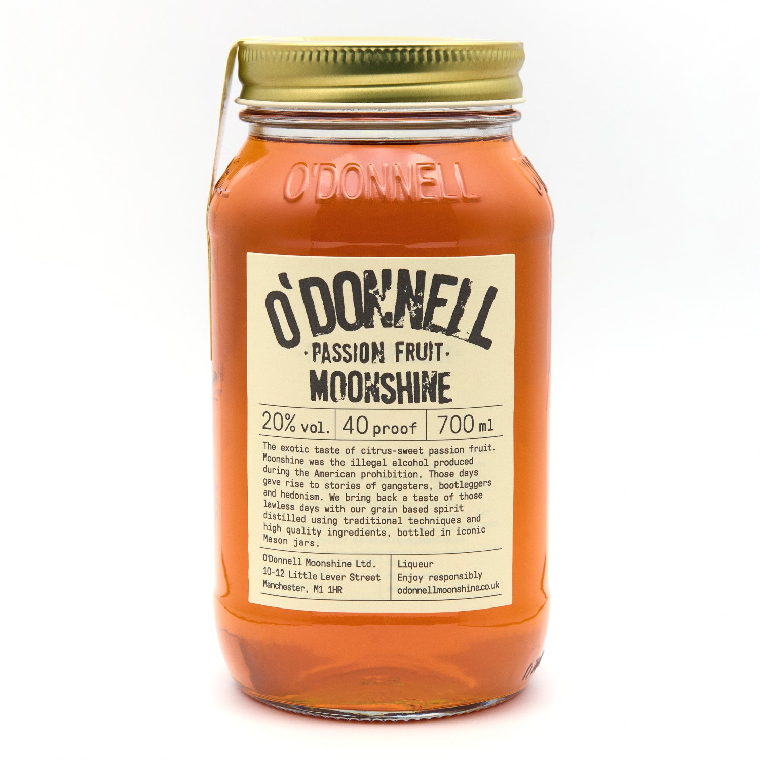 O'Donnell Passion Fruit Moonshine 700ml Jar on a white background