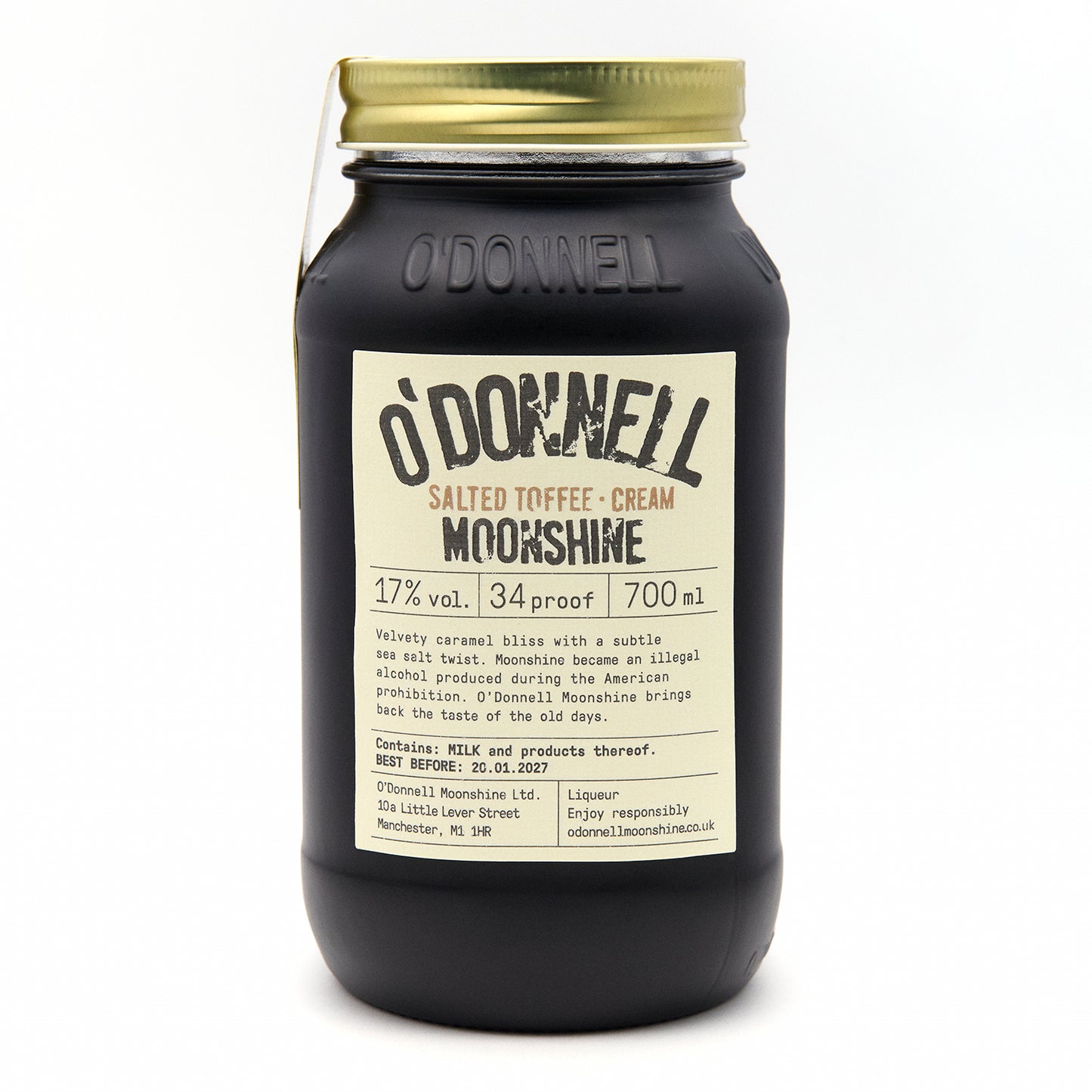 O'Donnell Salted Toffee Cream Moonshine 700ml Jar on a white background