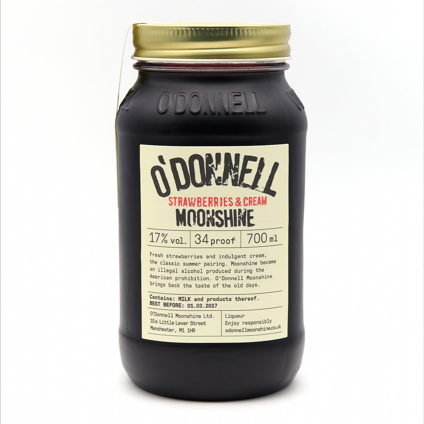 O'Donnell Strawberries & cream Moonshine 700ml Jar on a white background