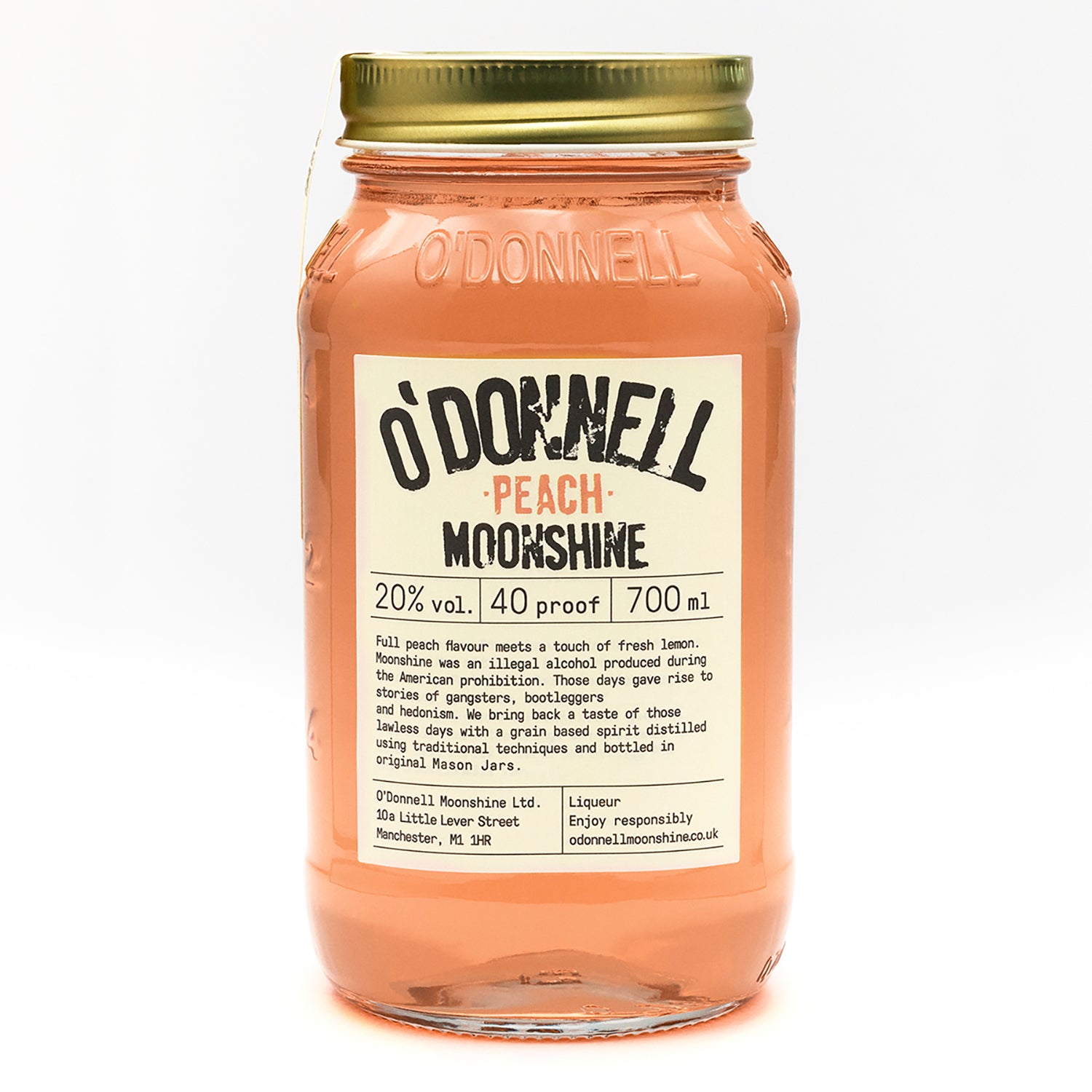 O'Donnell Peach Moonshine on a white background