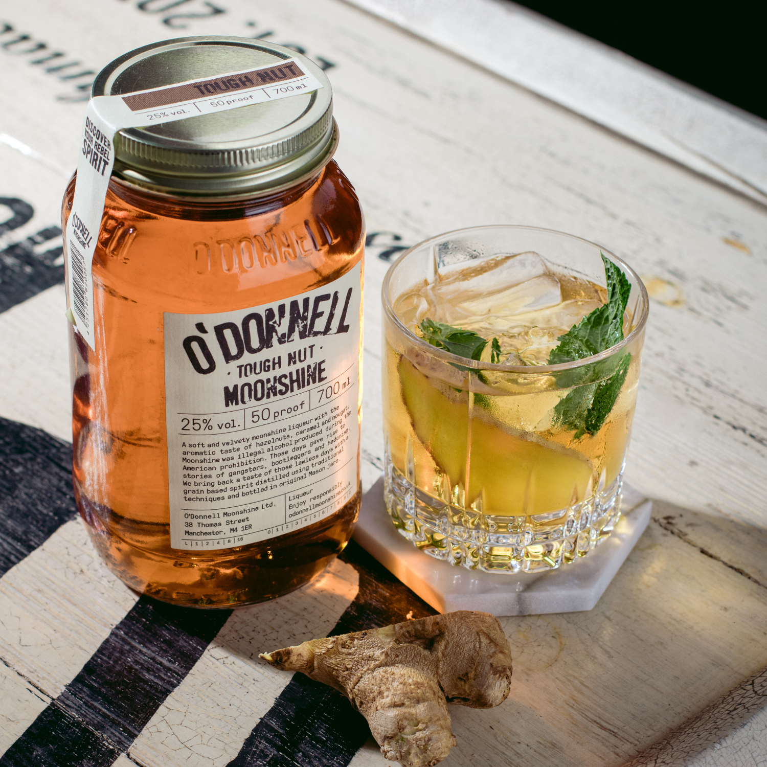 Tough Nut Moonshine with a ginger cocktail
