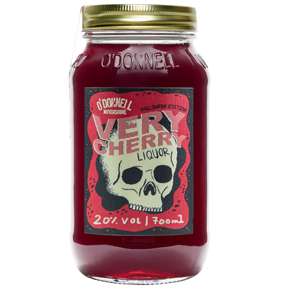 A Very Cherry liqueur jar on a white background