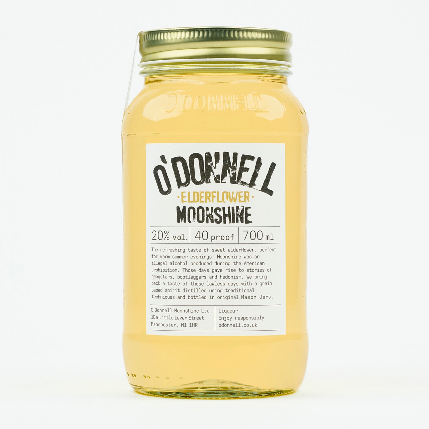 The product image of the O'Donnell Moonshine 700ml Elderflower Mason jar, 20% vol.