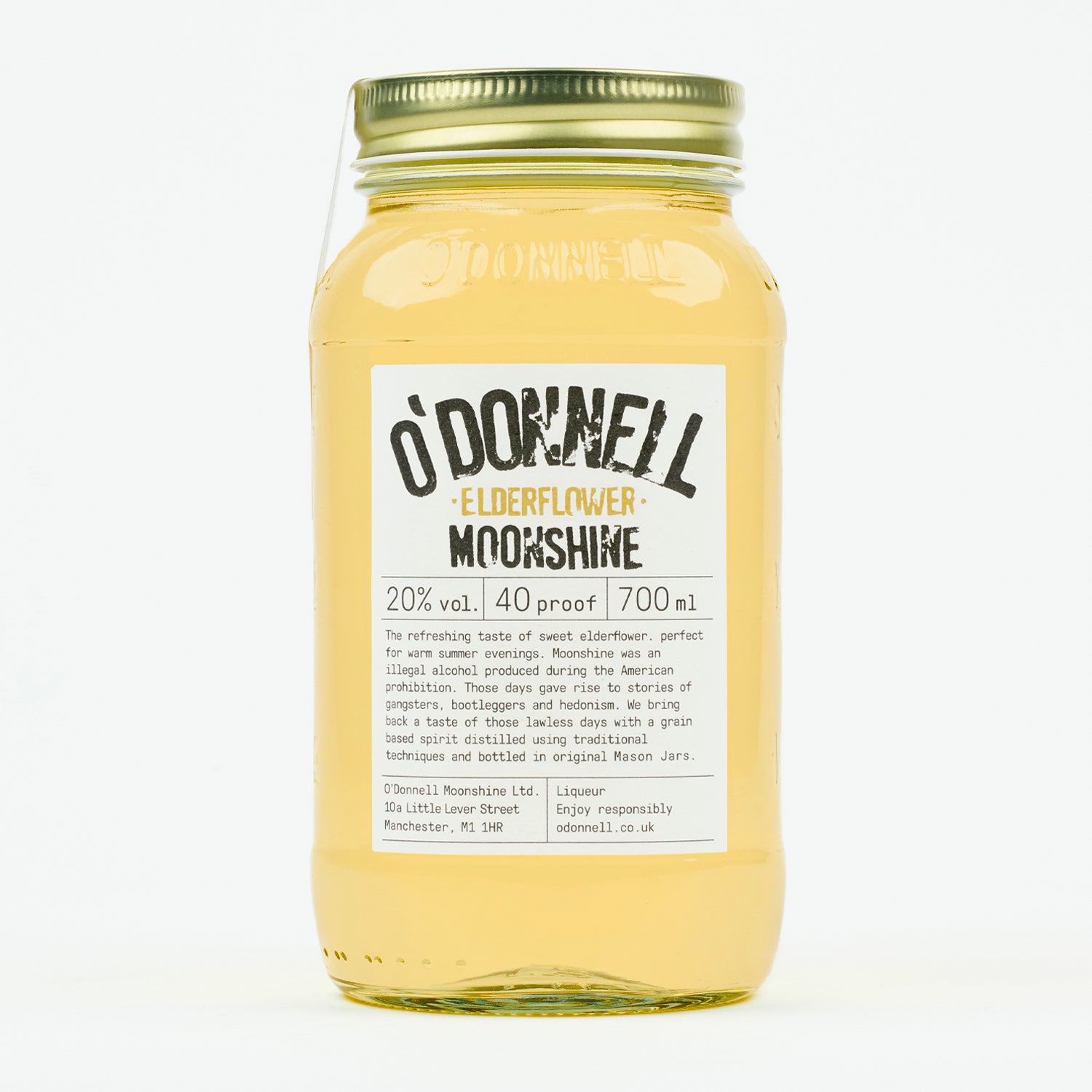 The product image of the O'Donnell Moonshine 700ml Elderflower Mason jar, 20% vol.