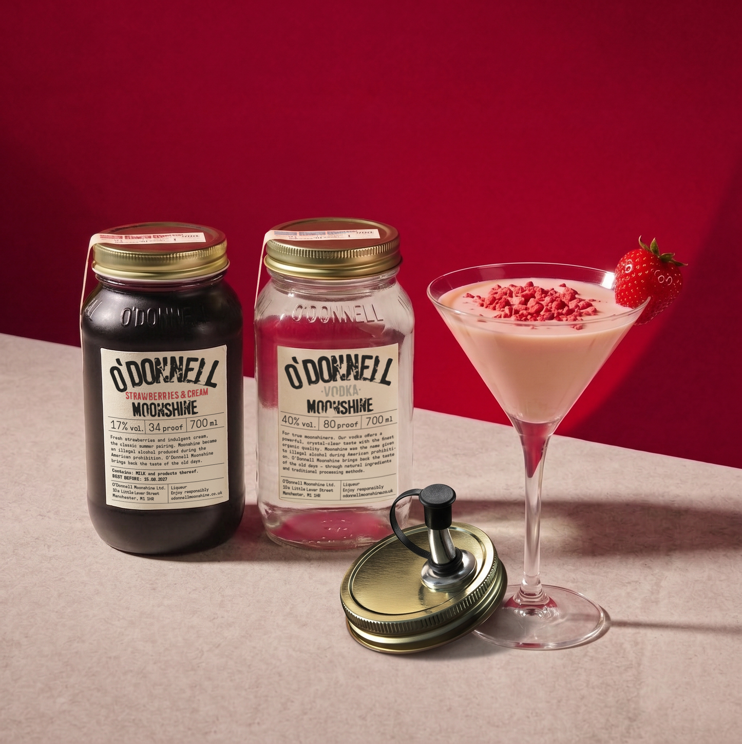 Two Odonnell Moonshine Jars, Strawberries & Cream and Voka and a mixed Martini.