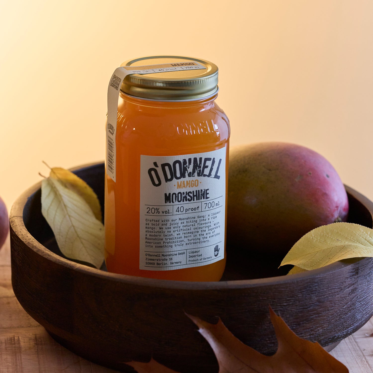 The O'Donnell Moonshine Mango in a fruitbowl on a table.