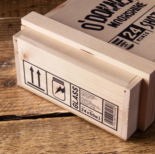 O'Donnell Moonshine shot box 24 minis packaging shot