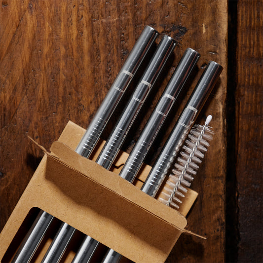 Metal straw set of 4 with cleaning brush in box
